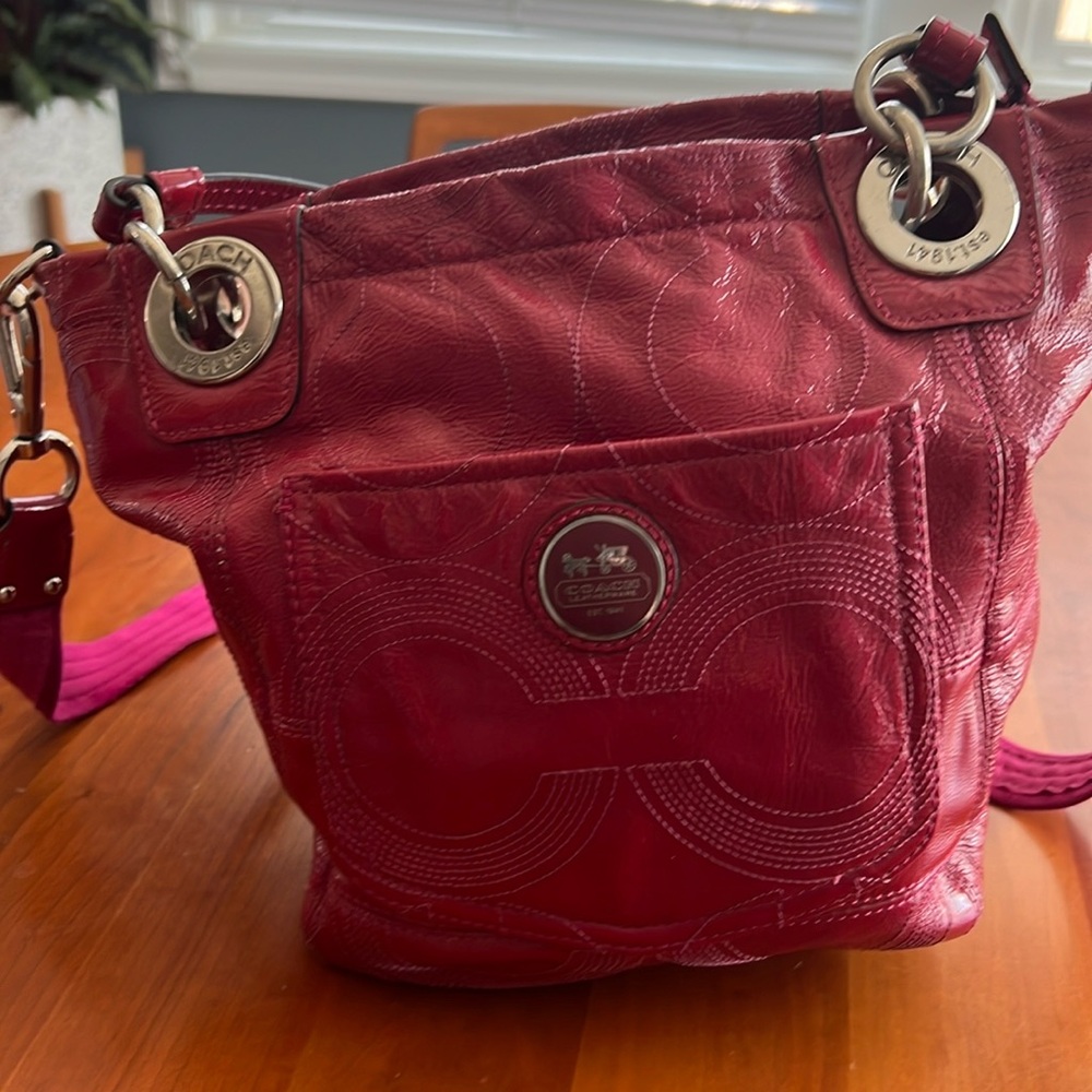 Coach Alex Tote red patent leather